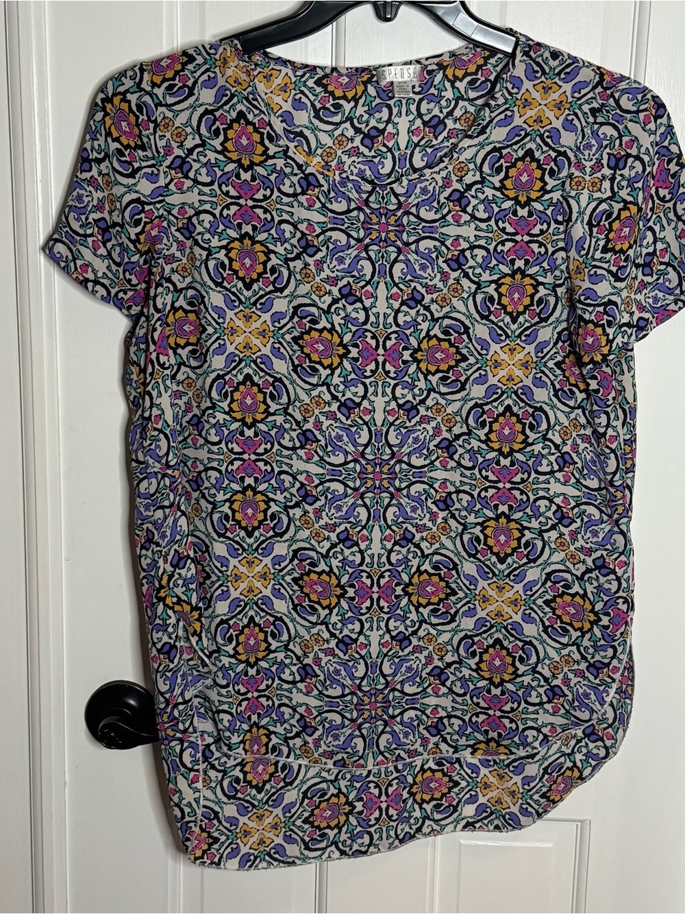 Spense Multicolor Floral Paisley Print Short Sleeve Tunic Blouse